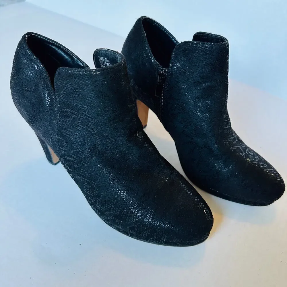 Giada Women's Black Textured Ankle Booties Size 9 Chic High Heel Style